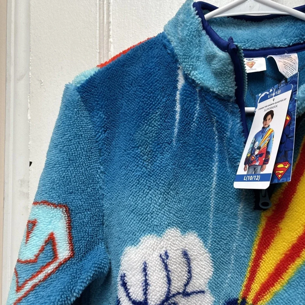 NEW DC SUPERMAN/BOYS CHARACTER SHERPA QUARTER ZIP - Large 10/12 w/ Tags